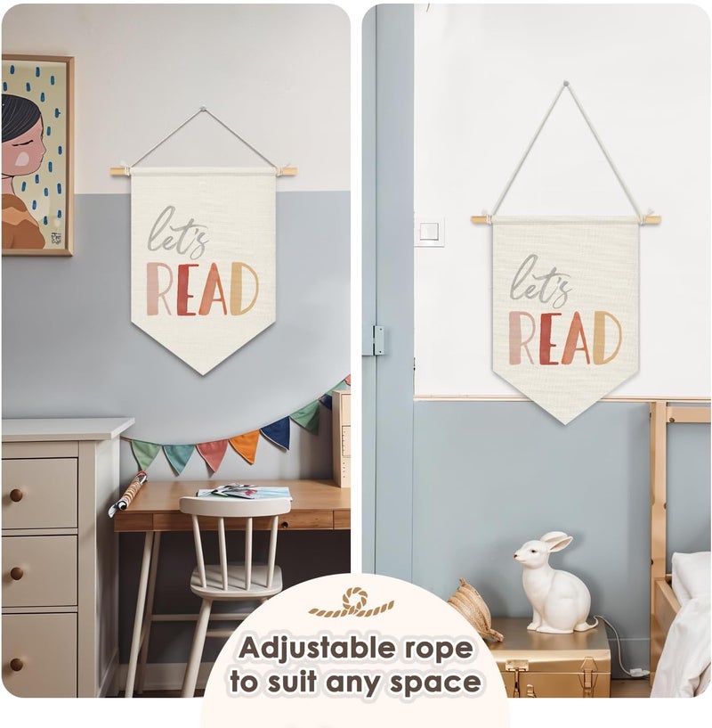 Wheatwin Reading Corner Decor for Classroom, Boho Classroom Decor Wall Hanging Pennant Flag Banner, Let's Read Bookish Wall Decor for Kids Room Nursery Reading Nook Room Library 15x11 Inch - Image 5